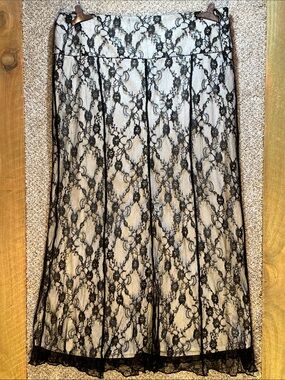 Worthington Black Lace Overlay Maxi Skirt with Cream Underlayer